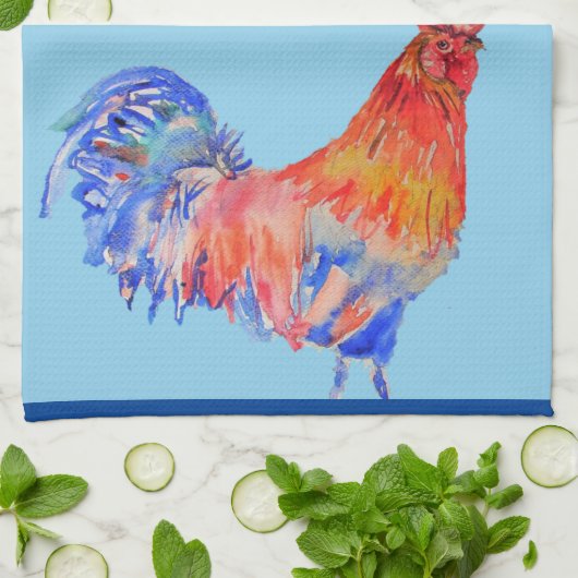 Goedemorgen Waterverf Red Rooster Kitchen Towel Theedoek (Gevouwen)