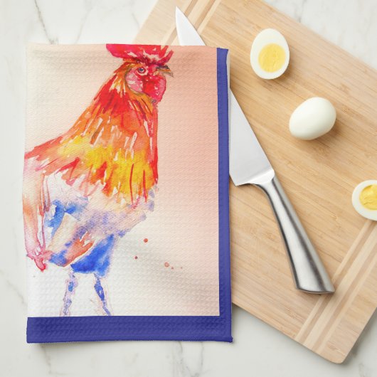 Goedemorgen Waterverf Red Rooster Kitchen Towel Theedoek (Quarter Fold)