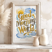 Goedemorgen Wereld Aquarel Kunstprint Poster
