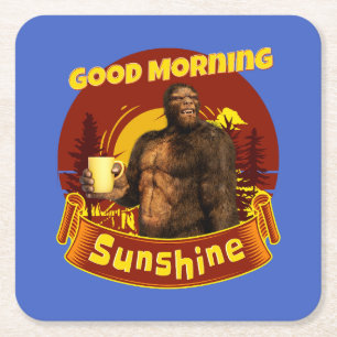 Goedemorgen Zonneschijn Bigfoot Koffie Humor Kunst Kartonnen Onderzetters