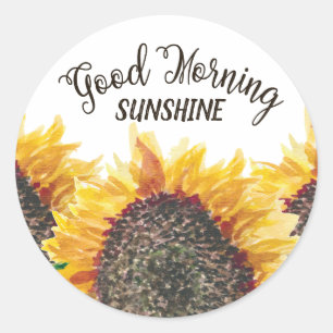 Goedemorgen Zonneschijn Geel Bruine Zonnebloemen Ronde Sticker