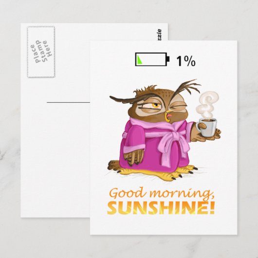 Goedemorgen, zonnige uil briefkaart (Voorkant / Achterkant)