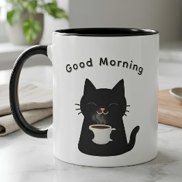 "Goedemorgen" zwart kat koffie liefhebber tweedeli Mok