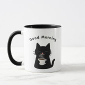 "Goedemorgen" zwart kat koffie liefhebber tweedeli Mok (Links)