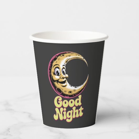 Goedenacht Retro Moon Papieren Bekers (Voorkant)