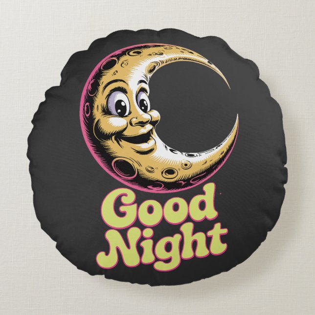Goedenacht Retro Moon Rond Kussen (Voorkant)