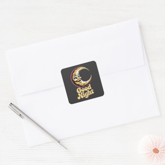 Goedenacht Retro Moon Vierkante Sticker (Envelop)