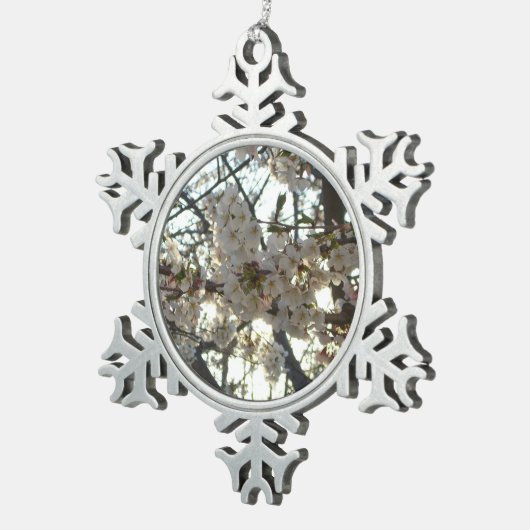 Goedenavond Cherry Blossom II Spring Sunset Tin Sneeuwvlok Ornament (Rechts)