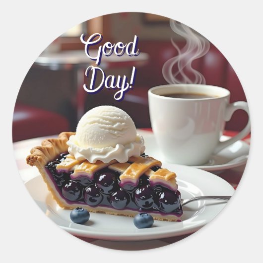 Goedendag | Blueberry Pie, ijs en koffie Ronde Sticker (Voorkant)