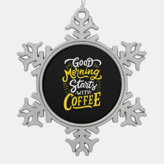 Goedendag cadeau, begin morgen met koffie tin sneeuwvlok ornament
