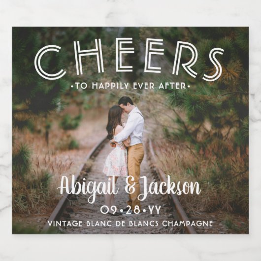 Goedendag, ooit na het huwelijk met foto's. sparkling wijnetiket (Enkel label)