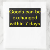 Goederen kunnen binnen 7 dagen worden geruild rechthoekige sticker (Tas)