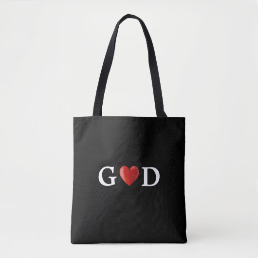 Goederenhartkalligrafie op zwart tote bag (Voorkant)