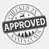 Goedgekeurd door kerstman Zwart en wit kerstfeest Ronde Sticker (Voorkant)