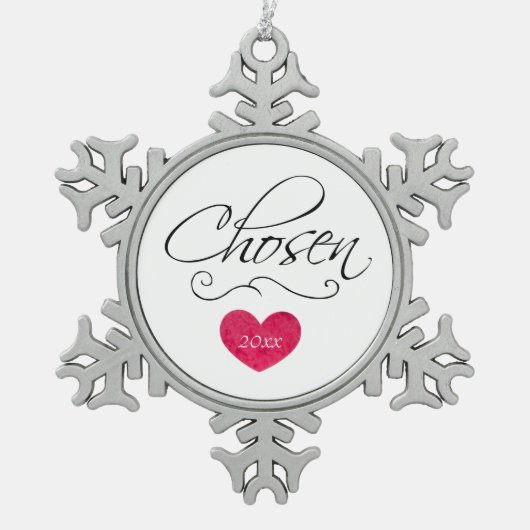 Goedgekeurde scrollling Gedateerde adoptie Gift Tin Sneeuwvlok Ornament (Voorkant)