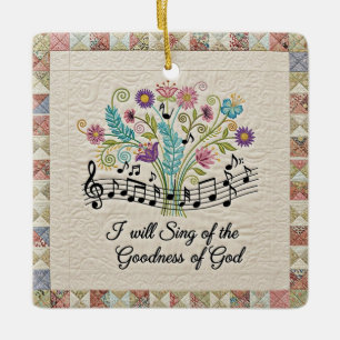 Goedheid van God quilted look bloemen muziek Keramisch Ornament