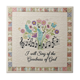Goedheid van God quilted look bloemen muziek Tegeltje