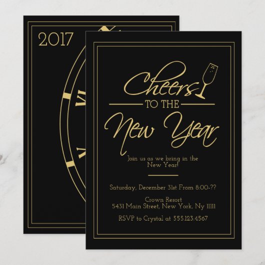 Goedkeuren nieuwjaar, Elegant Gold Invitation Kaart (Voorkant / Achterkant)
