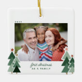 Goedkeuring eerste kerstfeest Rustic Trees foto Keramisch Ornament (Voorkant)