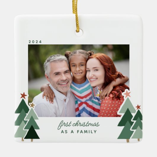 Goedkeuring eerste kerstfeest Rustic Trees foto Keramisch Ornament (Voorkant)