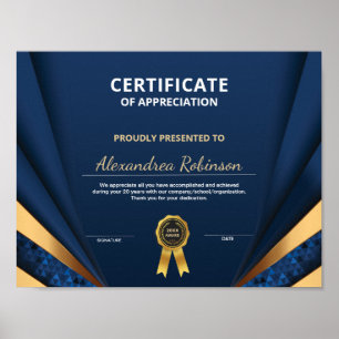Goedkeuring Gold Blue Certificate Poster