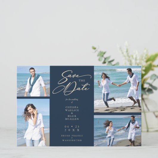 Goedkoop marinetrendy Collage Wedding 4 Foto's (Staand voorkant)
