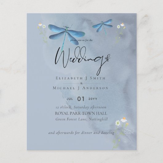 GOEDKOOPSTE Dragon Flies Stof Blauw Trouwfeest Flyer (Voorkant)