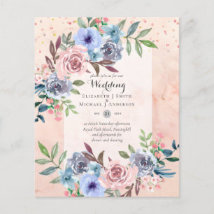 GOEDKOOPSTE Roze Blauwe Bloemen Trouw Uitnodiging Flyer
