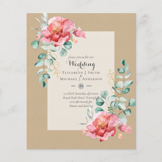 GOEDKOOPSTE Roze bloemen Eucalyptus TROUW Uitnodig (Voorkant)