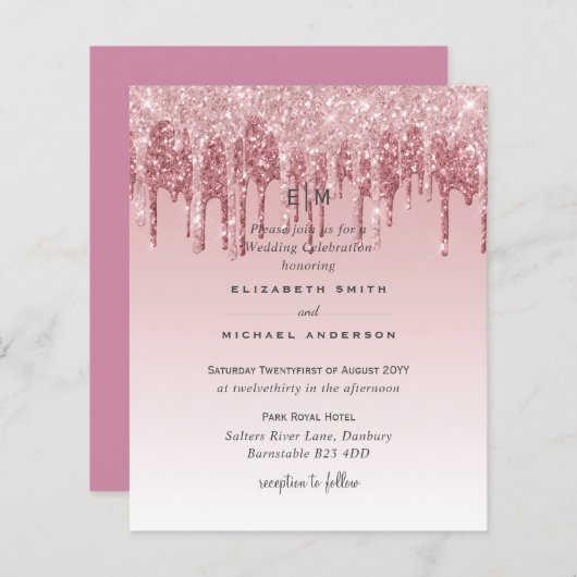 GOEDKOOPSTE Roze Goud Roze Glitter Bruiloft (Voorkant / Achterkant)