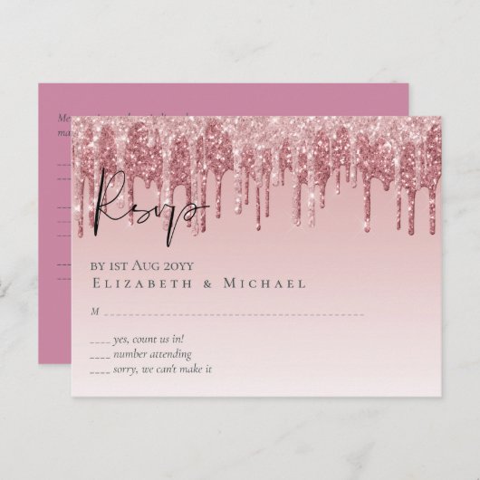 GOEDKOOPSTE Roze Goud Roze Glitter Bruiloft Briefkaart (Voorkant / Achterkant)