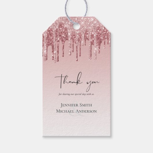 GOEDKOOPSTE Roze Goud Roze Glitter Bruiloft Cadeaulabel (Voorkant)