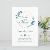 GOEDKOOPSTE Save The Dates Turquoise Blauw Bloemen (Staand voorkant)