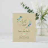 GOEDKOOPSTE Save The Dates Turquoise Blauw Bloemen (Staand voorkant)