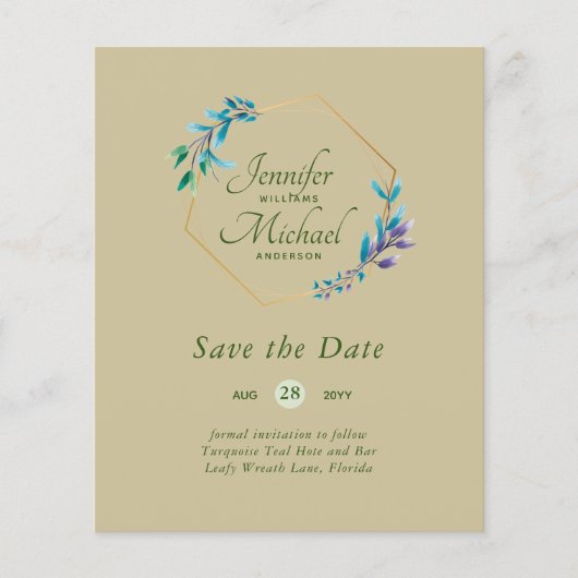 GOEDKOOPSTE Save The Dates Turquoise Blauw Bloemen (Voorkant)