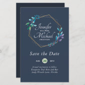 GOEDKOOPSTE Save The Dates Turquoise Blauw Bloemen (Voorkant / Achterkant)