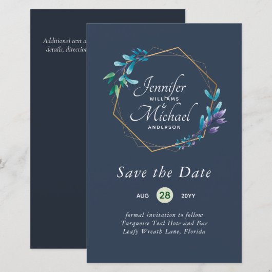 GOEDKOOPSTE Save The Dates Turquoise Blauw Bloemen (Voorkant / Achterkant)