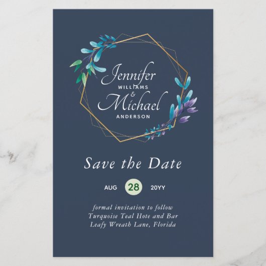 GOEDKOOPSTE Save The Dates Turquoise Blauw Bloemen (Voorkant)