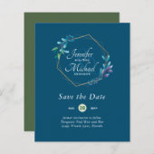 GOEDKOOPSTE Save The Dates Turquoise Blauw Bloemen (Voorkant / Achterkant)