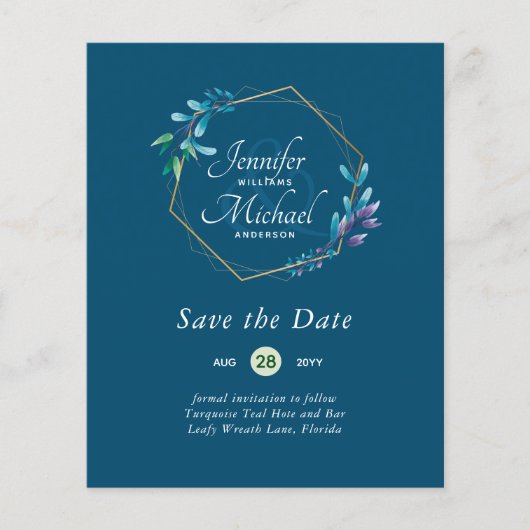GOEDKOOPSTE Save The Dates Turquoise Blauw Bloemen (Voorkant)