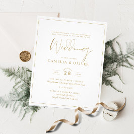 Goedkoopste Trouw Uitnodigingen Klassiek Wit Goud Flyer