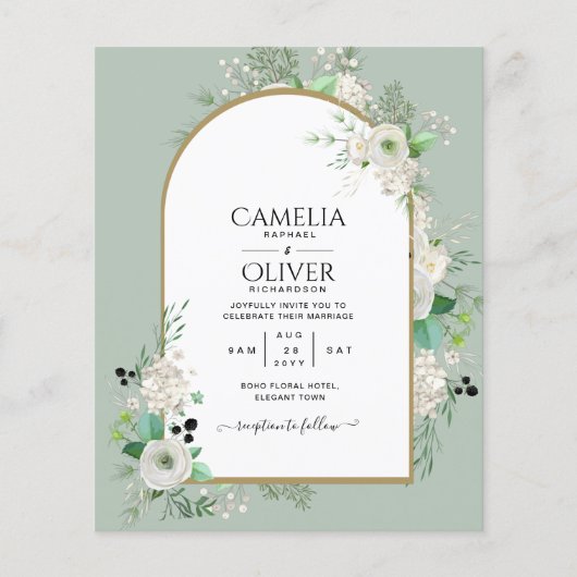 Goedkoopste witte rozen trouwkaarten met boog flyer (Voorkant)