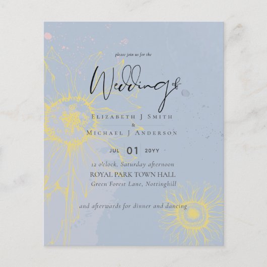 GOEDKOOPSTE Zonnebloem Stofblauw Trouwfolder Flyer (Voorkant)