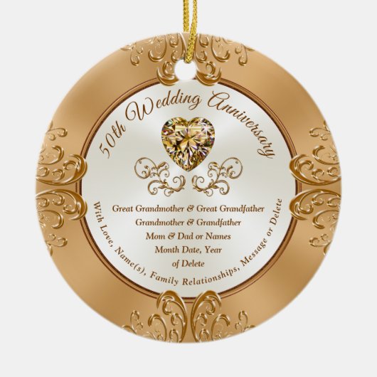 Goedkope 50e weddenschap Jubileum Gifts, 50e Keramisch Ornament (Voorkant)