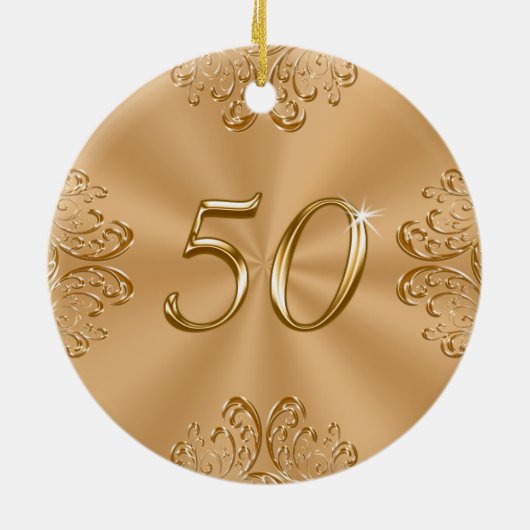 Goedkope 50e weddenschap Jubileum Gifts, 50e Keramisch Ornament (Achterkant)