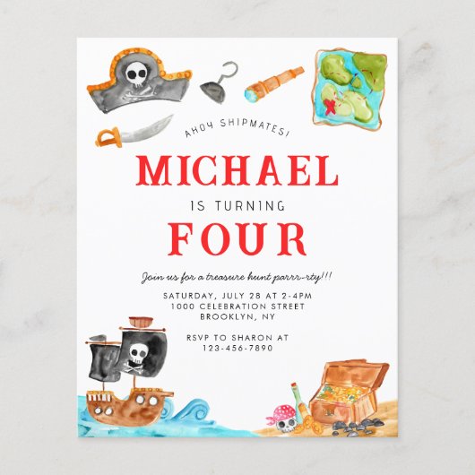Goedkope Ahoy Matey Treasure Hunt Pirate Verjaarda Flyer (Voorkant)