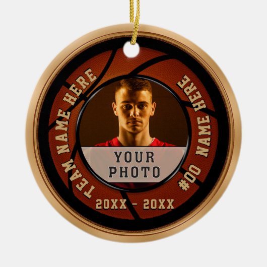 Goedkope Basketbal cadeau-ideeën, uw FOTO en TEKST Keramisch Ornament (Voorkant)