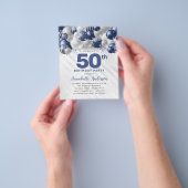Goedkope Blauwe Zilveren Ballon Glitter 50ste Verj Flyer (Hand)