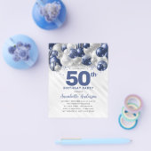 Goedkope Blauwe Zilveren Ballon Glitter 50ste Verj Flyer (Enkel)