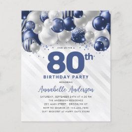 Goedkope Blauwe Zilveren Ballon Glitter 80ste Verj Flyer